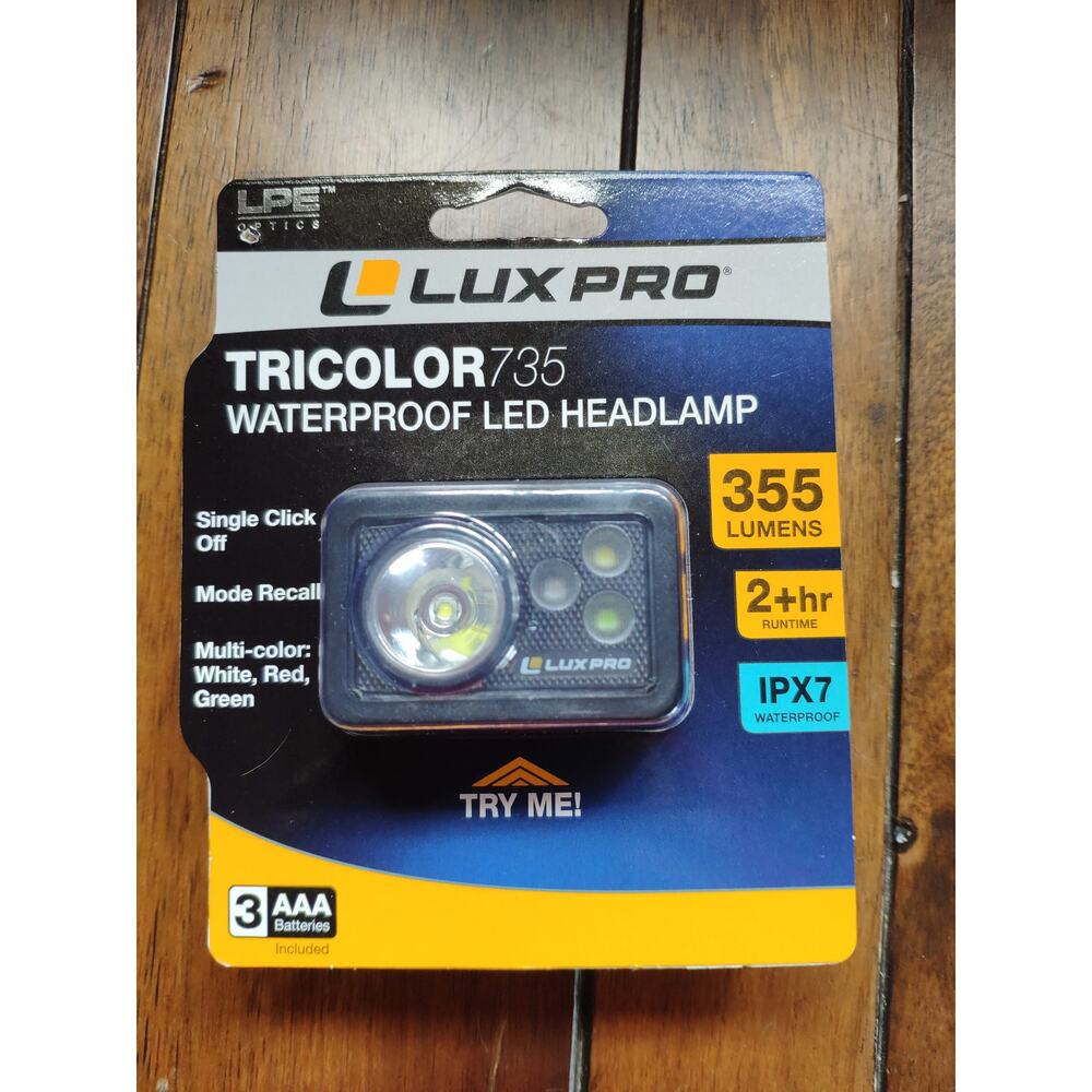 New LuxPro Tricolor 735 Waterproof LED Headlamp 355 Lumens